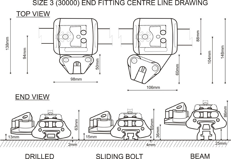 Size 3 (30000 Range) End Fitting CL Drawing