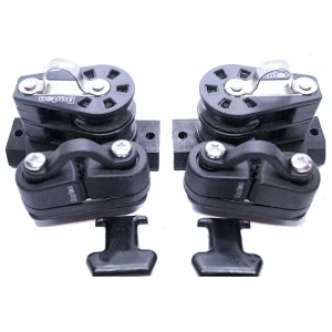 28mm I Section Mainsheet Track End Fitting with Double Sheave and Cleat 3:1 (Pair)
